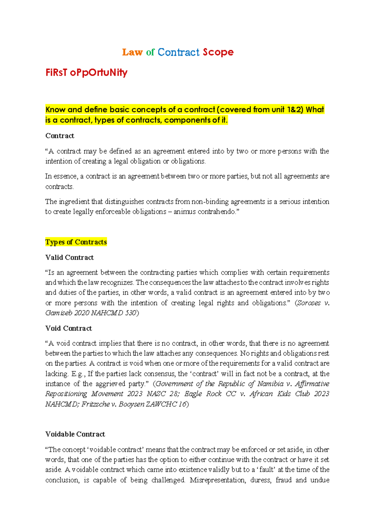 Law of Contract (LAC 101) Exam Guide: Key Concepts & Case Law - Studocu