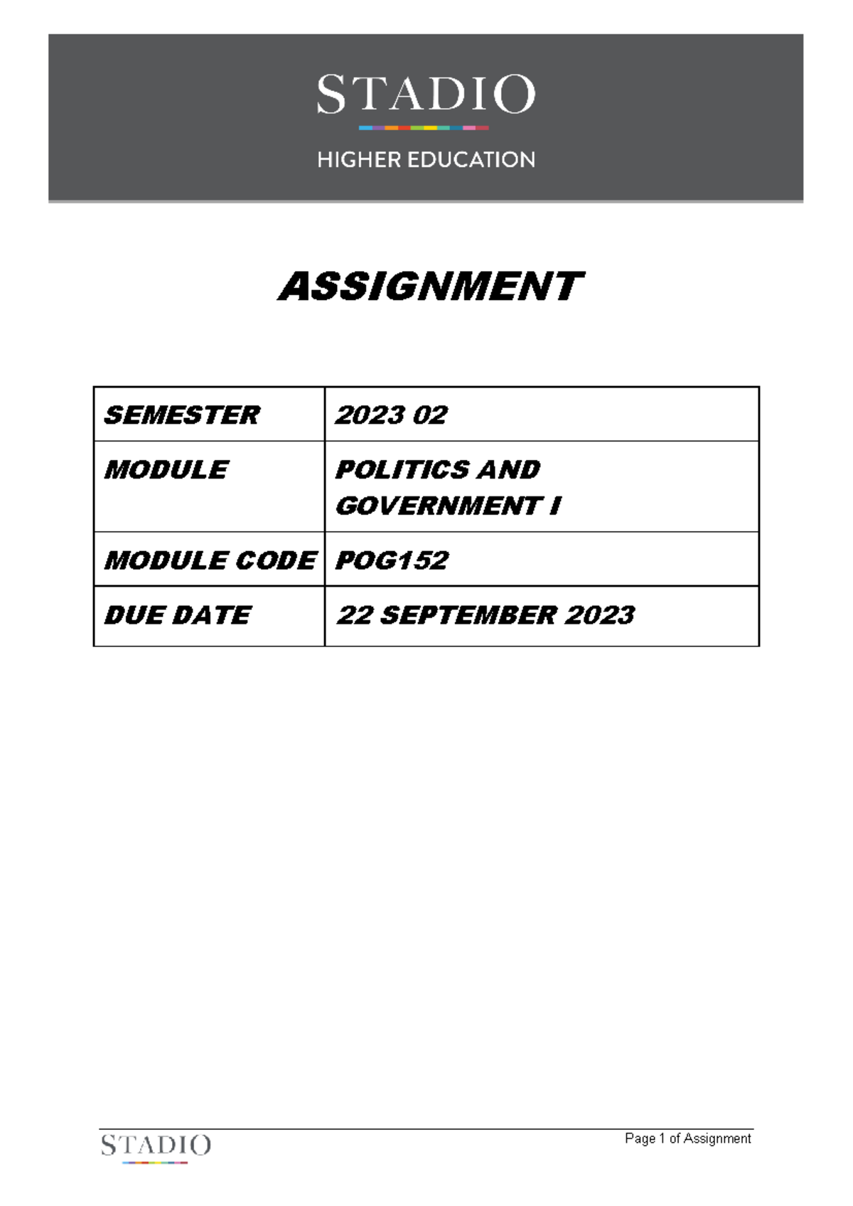 POG152 2023 02 Politics and Government I Assignment Guidance - Studocu