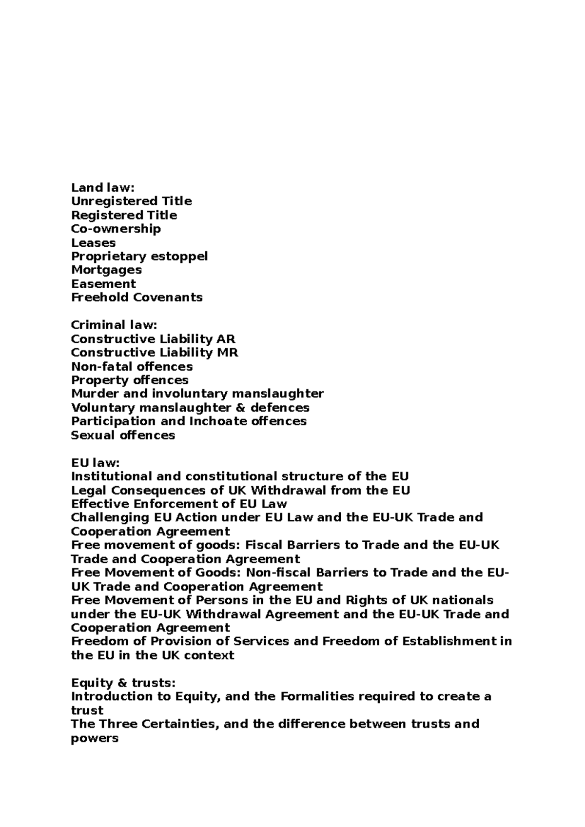 Module list - Land law: Unregistered Title Registered Title Co ...