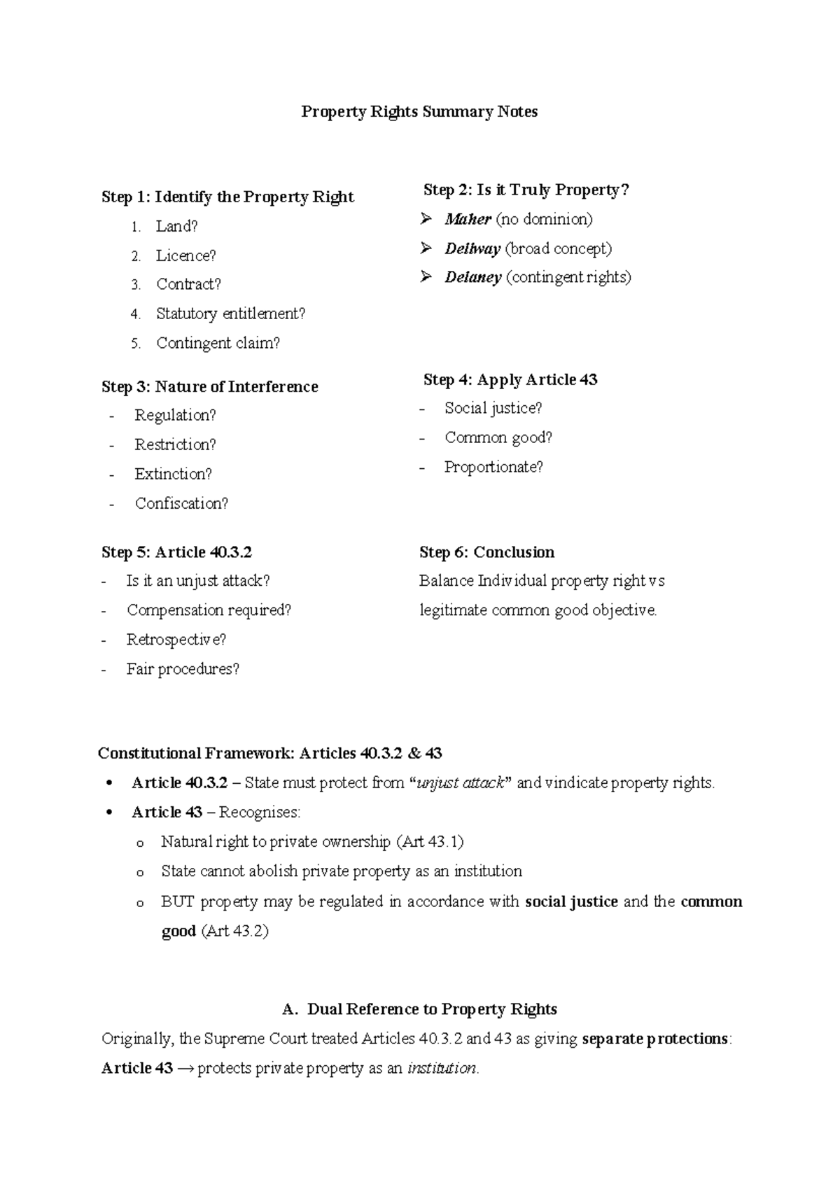 FE1 Constitutional Law: Property Rights Summary Notes - Studocu