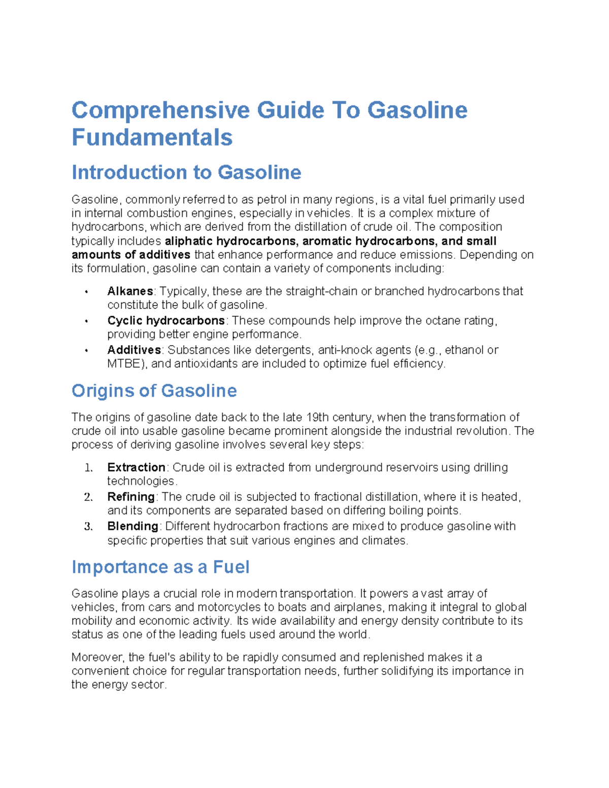 Comprehensive Guide To Gasoline Fundamentals - Comprehensive Guide To ...