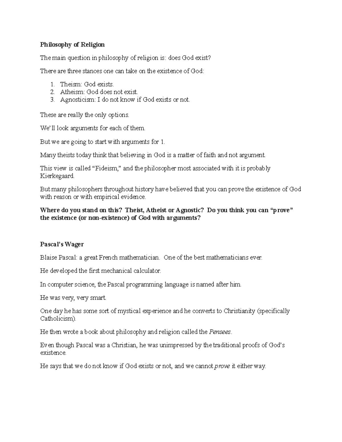 Philosophy of Religion Notes: Key Concepts & Arguments (Day 1) - Studocu