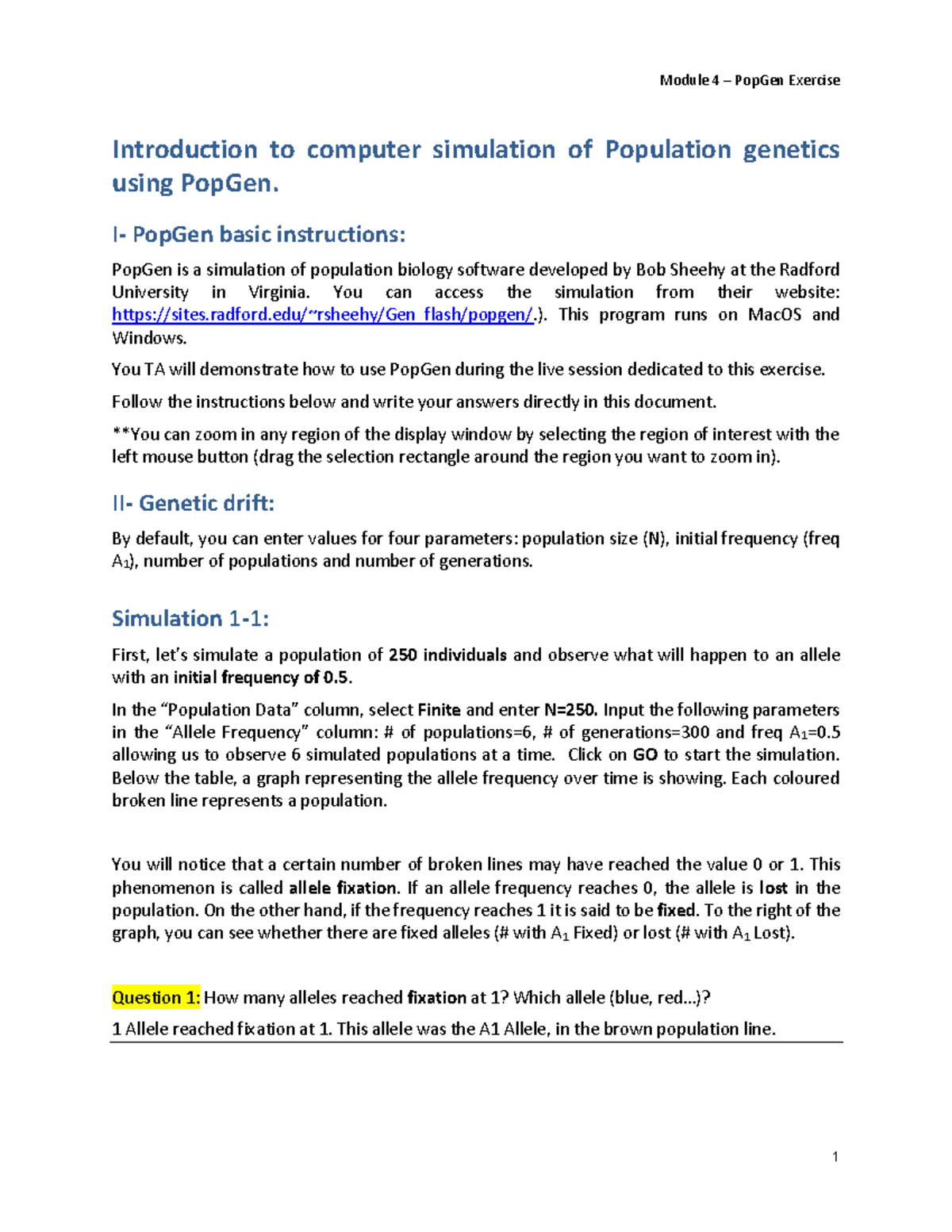 Population Genetics Lab Report: Exploring Genetic Drift and Selection ...
