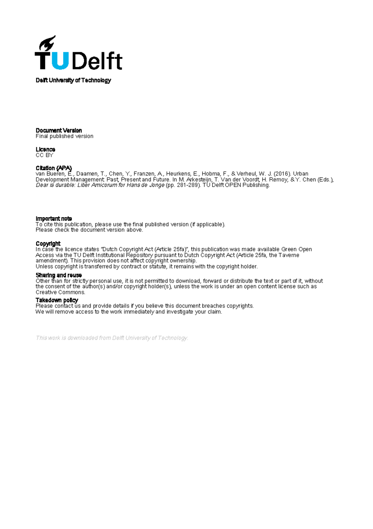 Chapter: Urban Development Management - Past, Present, and Future (UDM ...
