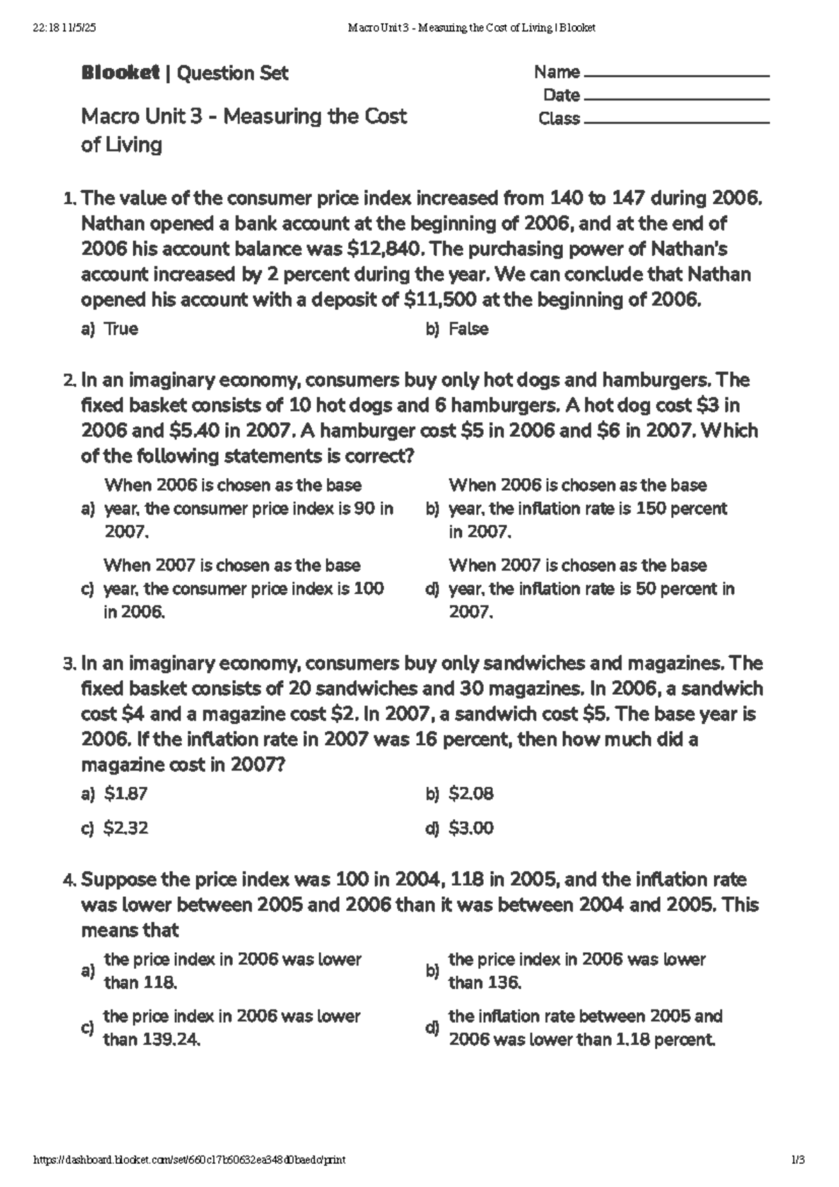 22:18 Macro Unit 3 Final Exam: Measuring the Cost of Living Blooket ...