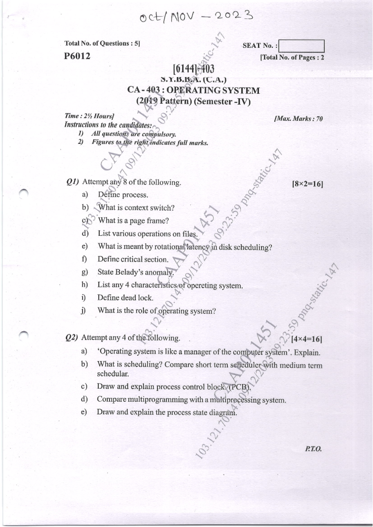 CA 403 Operating System Midterm Exam Questions - Oct 2023 - Studocu