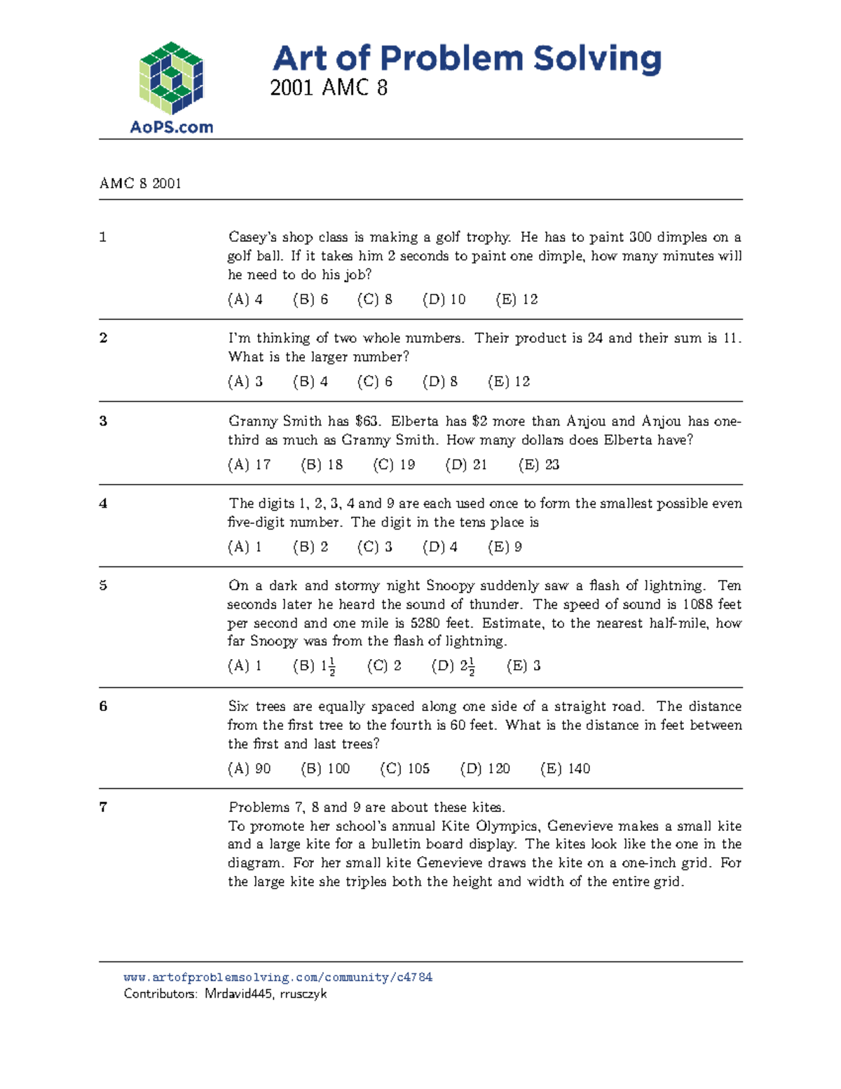 2001 AMC 8 Math Problems and Solutions - Studocu
