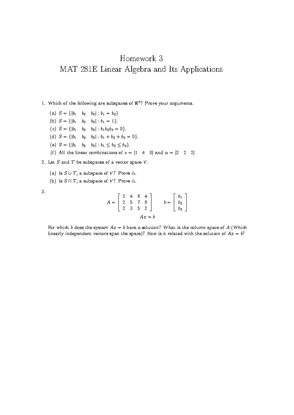 Homework 3 Assignment - Homework 3 MAT 281E Linear Algebra and Its ...