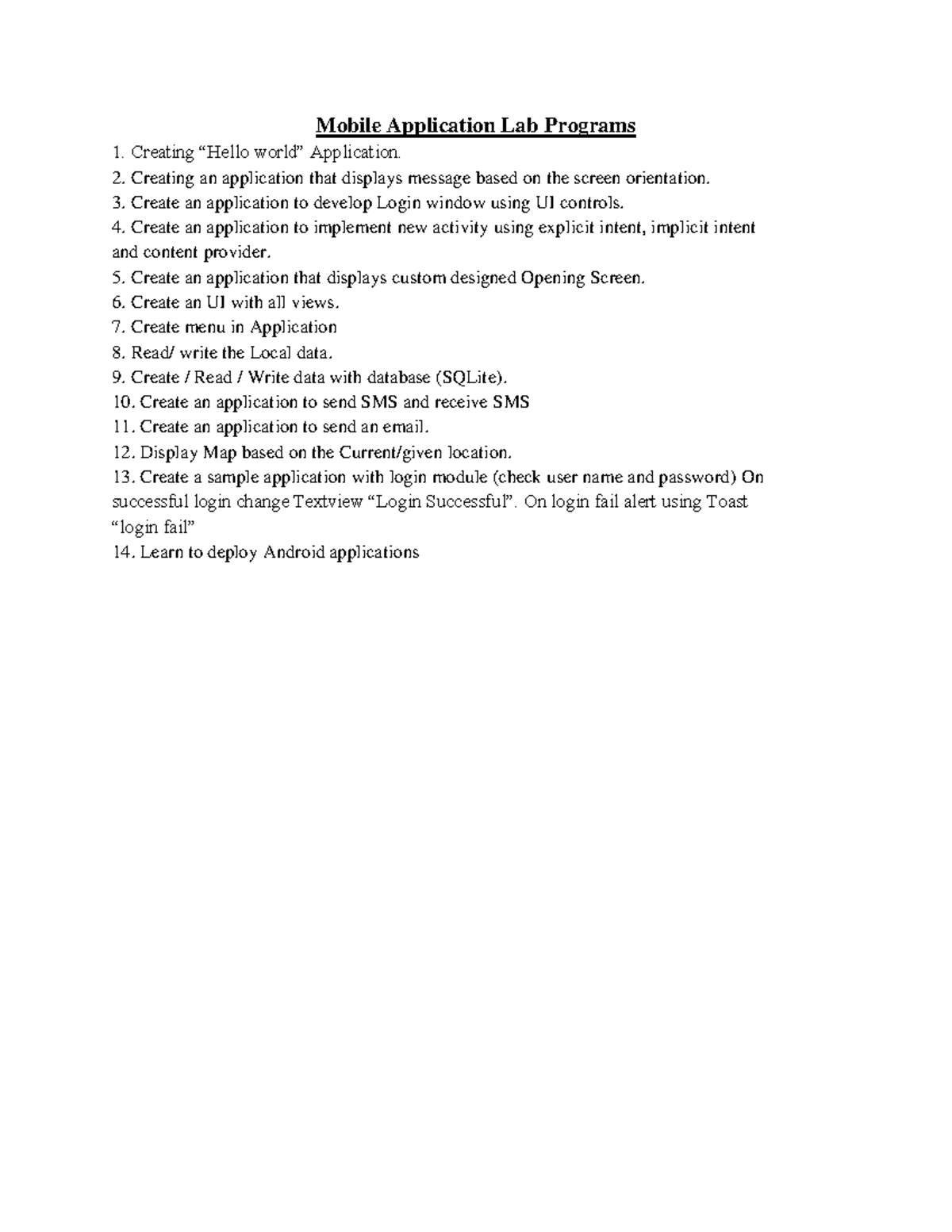 GFGC MAD LAB Manual 2023-24: Mobile App Development Projects - Studocu