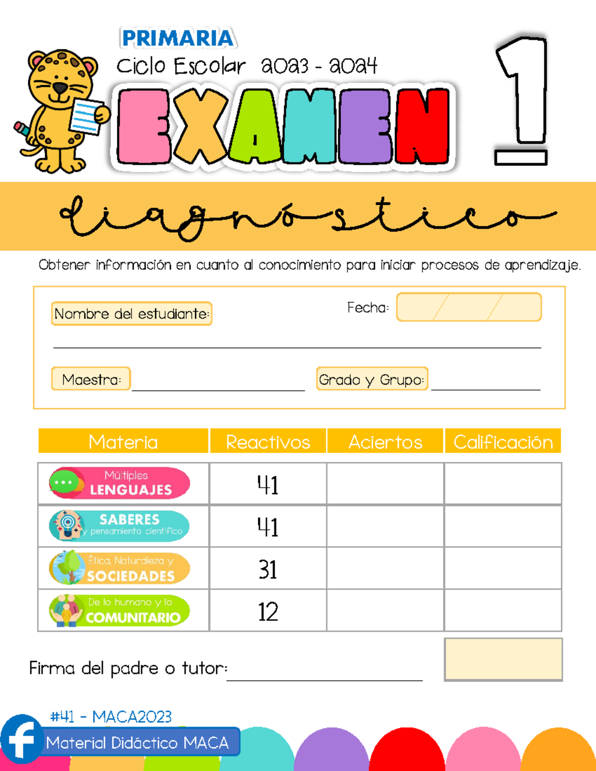 Examen Diagnóstico Primaria 1er Grado 2023-2024 - Document Preview