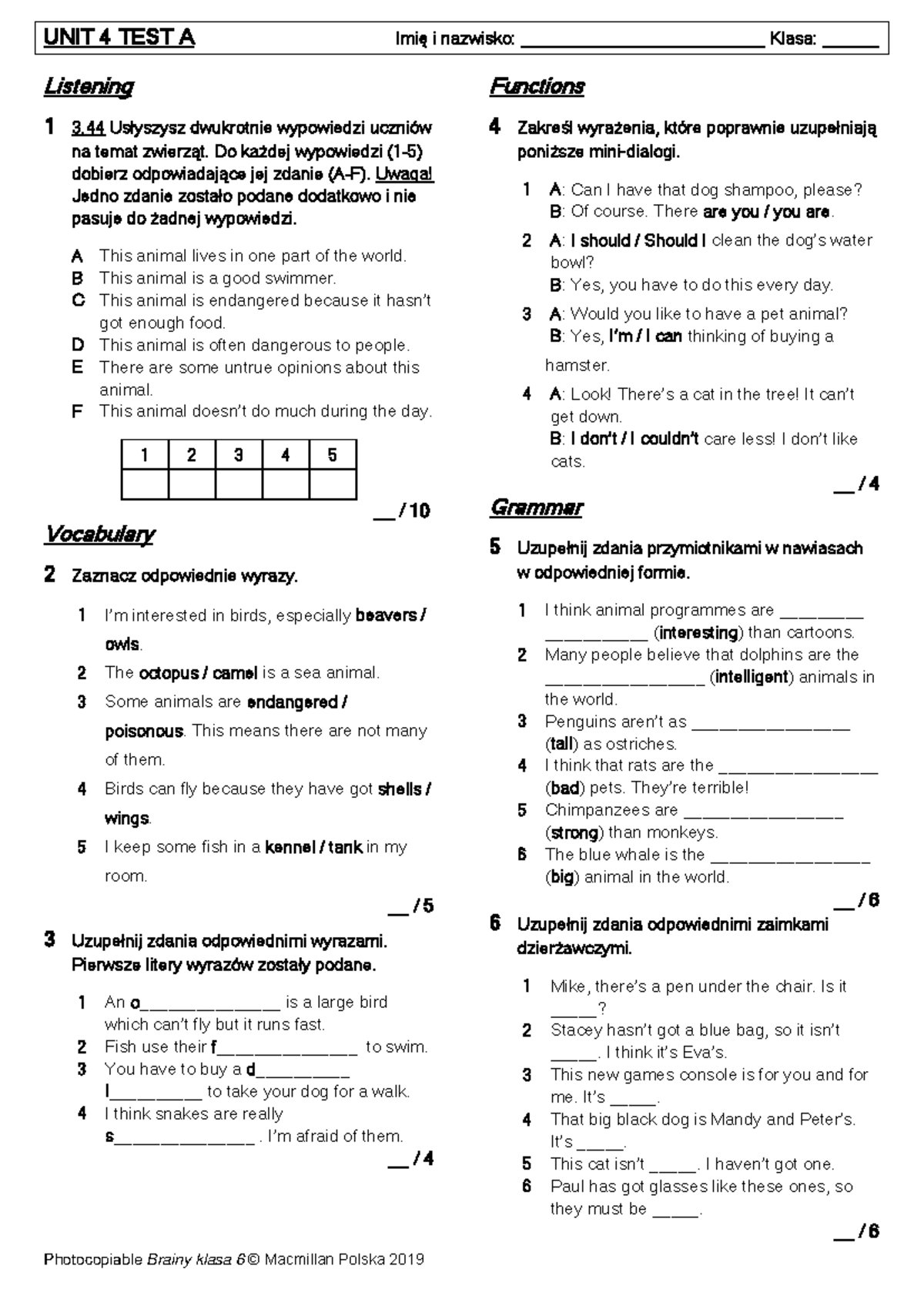 brainy klasa 6 unit test 4a