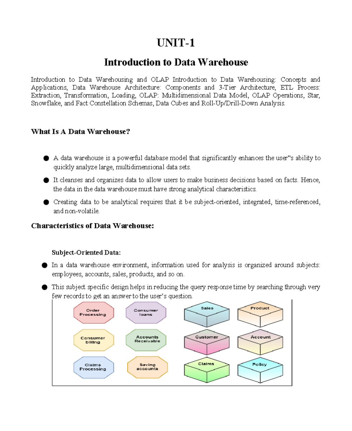 DW UNIT-I Lecture Notes: Introduction to Data Warehousing Concepts and ...