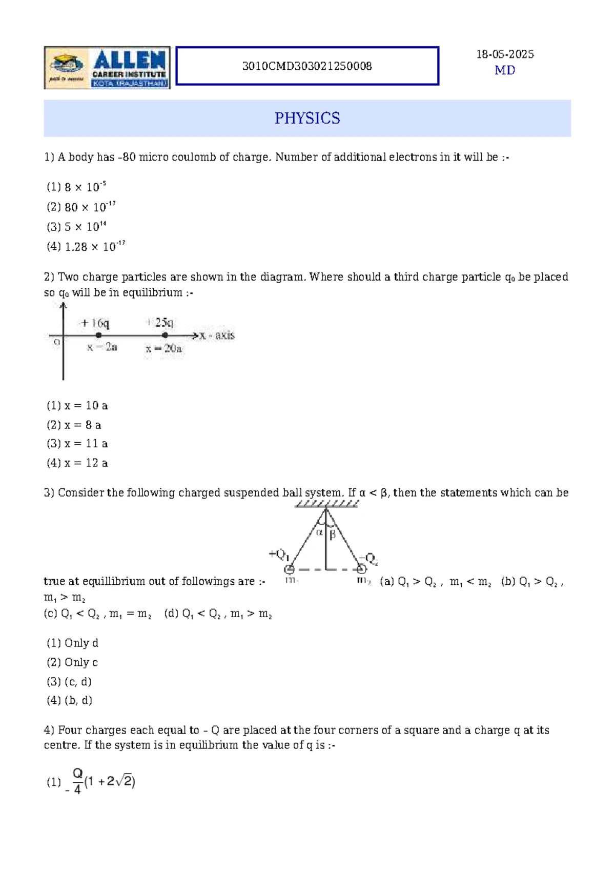3010CMD303021250043 MD PHYSICS Solution Paper - Studocu