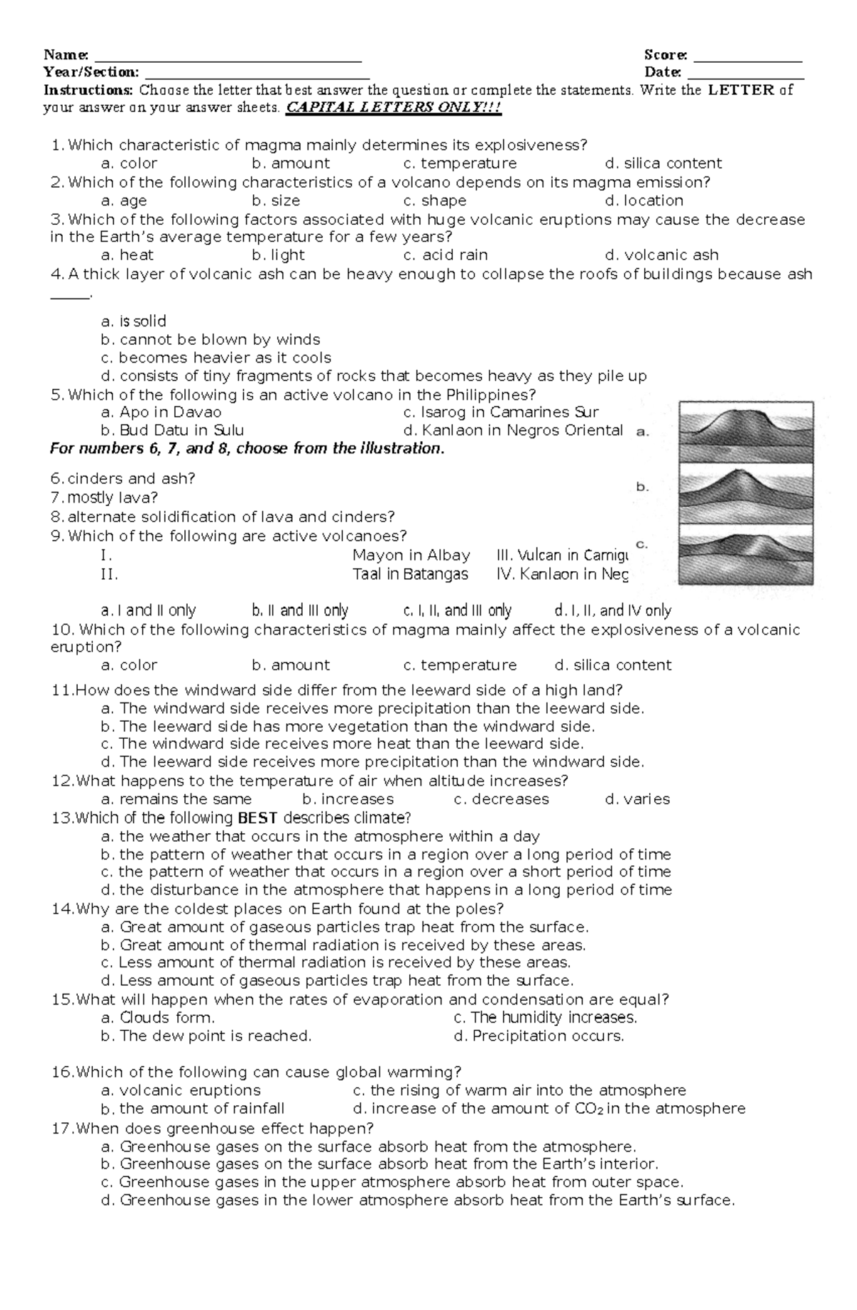 3RD Qtr Science Exam for Grade 9: Volcanoes, Climate, and Stars - Studocu