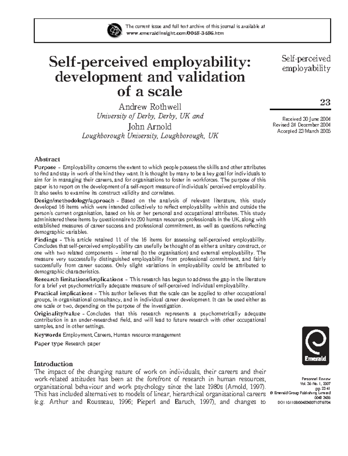 DCS - Development and Validation of a Self-Perceived Employability ...