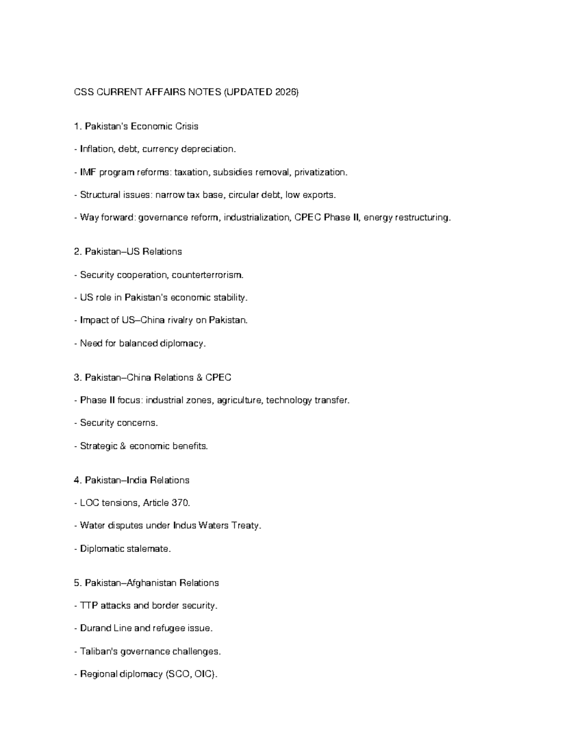 CSS Current Affairs Notes 2026: Key Issues & Insights - Studocu