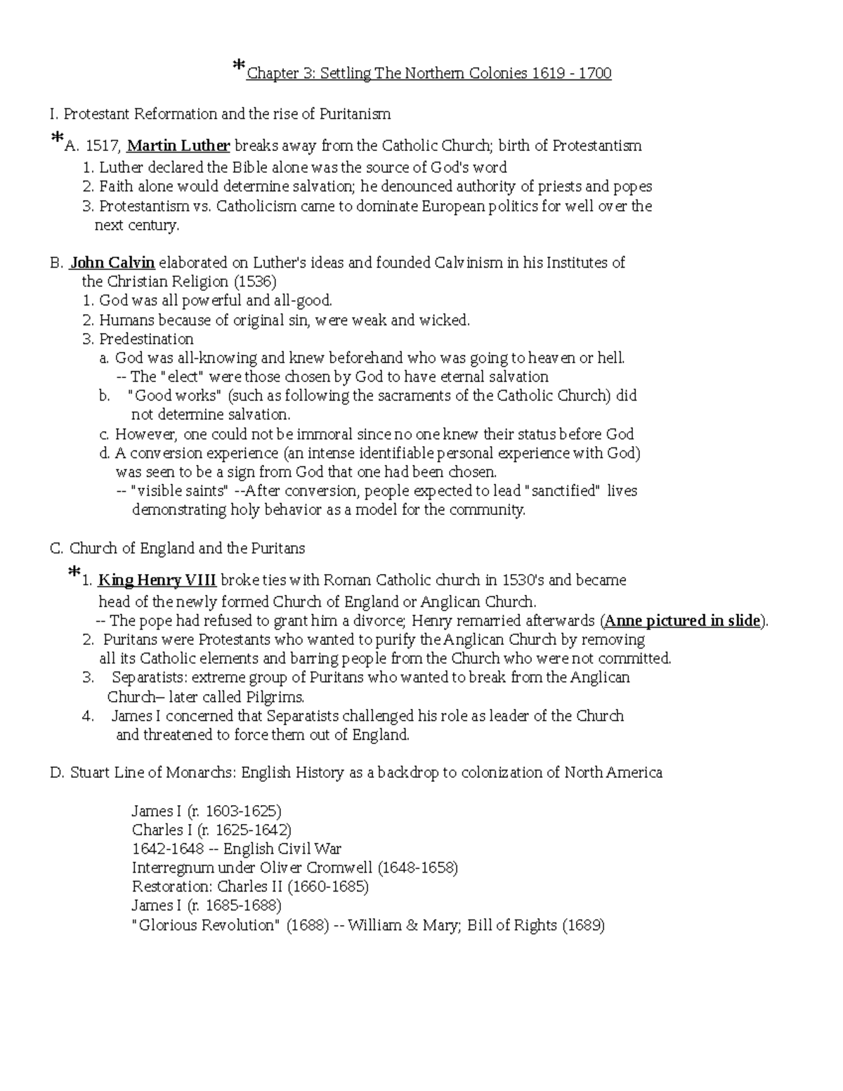 Ch. 3 Notes: Settling the Northern Colonies (1619-1700) Analysis - Studocu