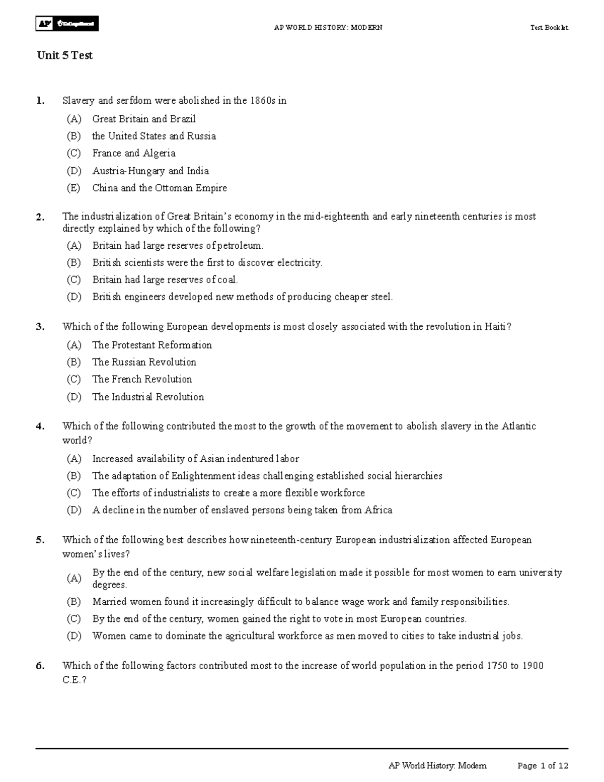 Unit 5 Test - AP World History: Modern - Key Concepts and Questions ...