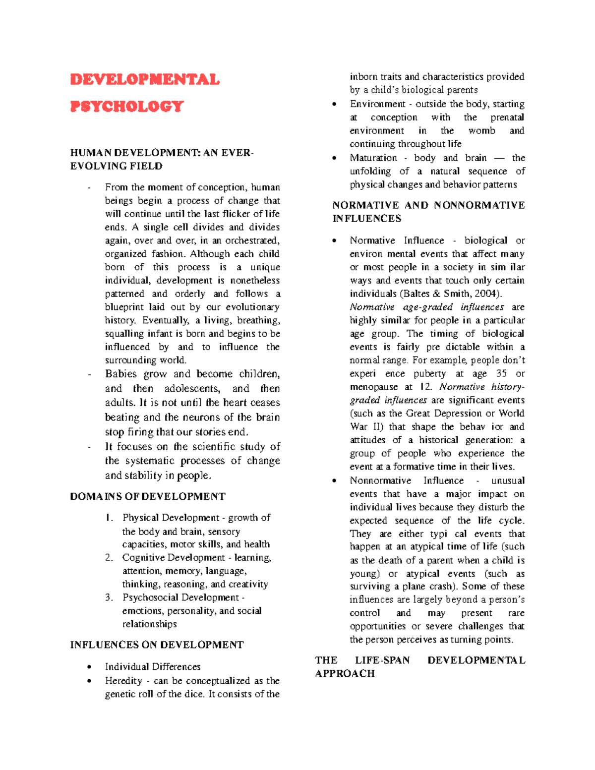 Dev Psych nts - Notes - DEVELOPMENTAL PSYCHOLOGY HUMAN DEVELOPMENT: AN ...