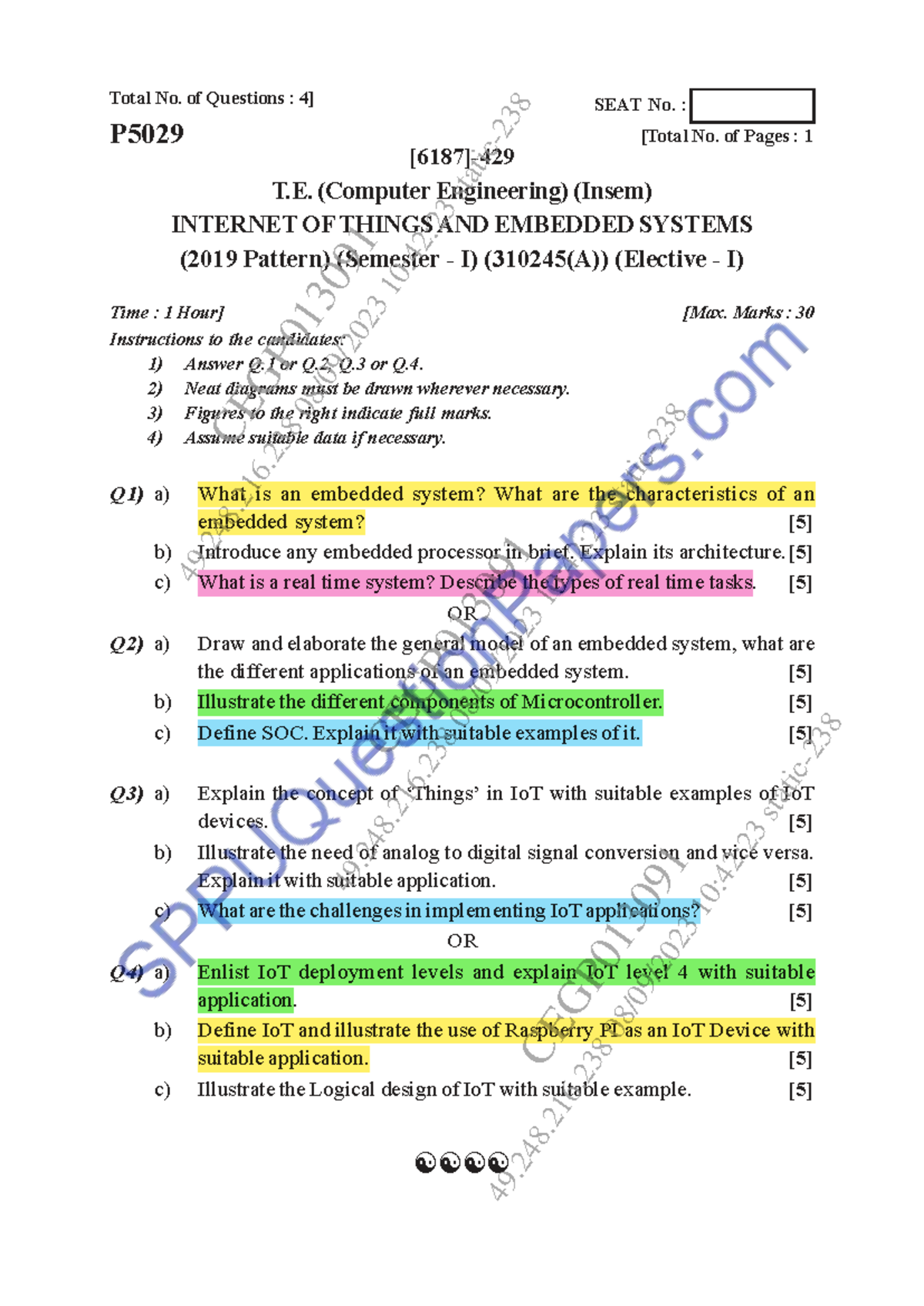 P5029 T.E. (Computer Engineering) Insem: IoT & Embedded Systems (310245 ...