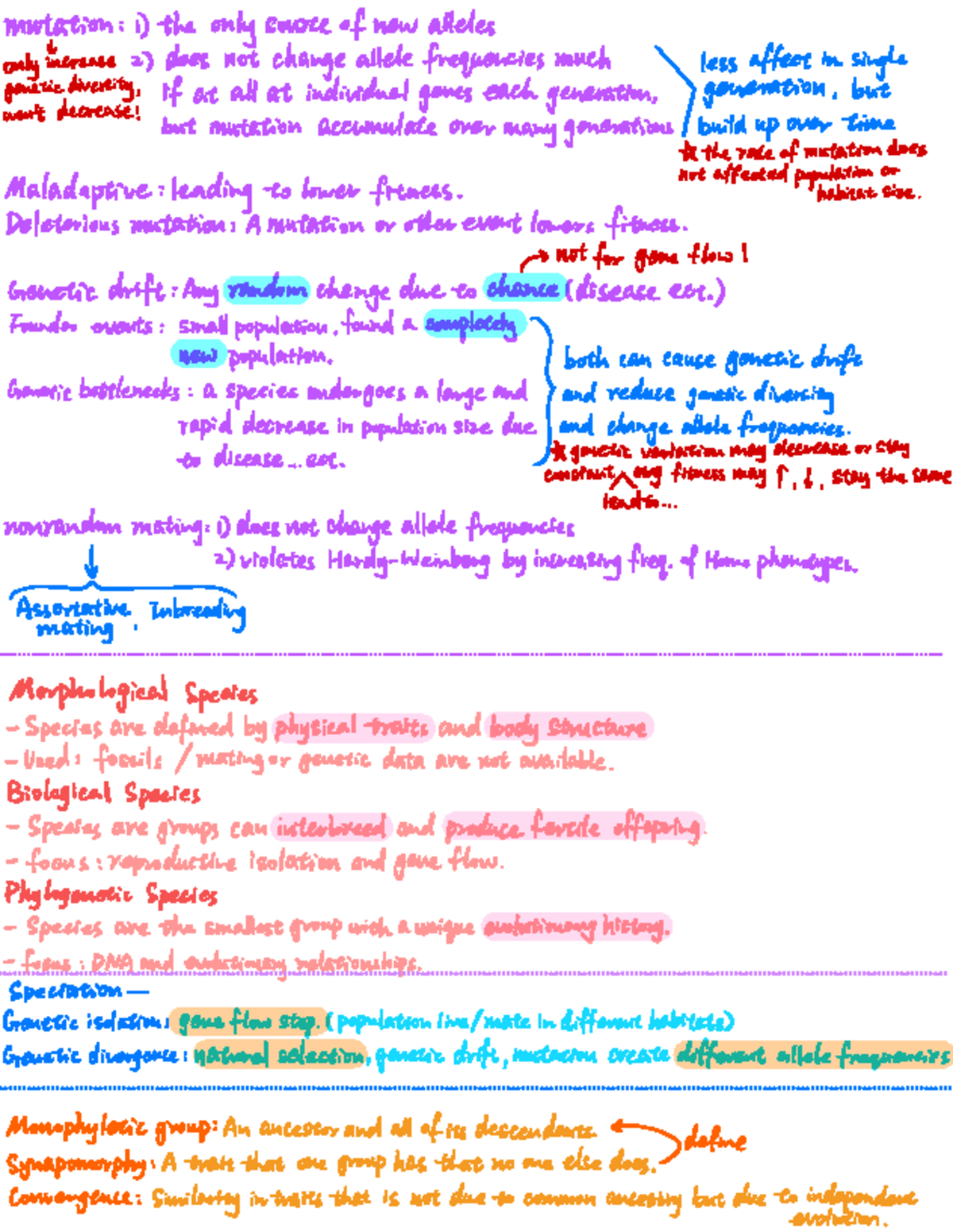 Genetics and Evolution Summary Sheet: Key Concepts and Terms - Studocu