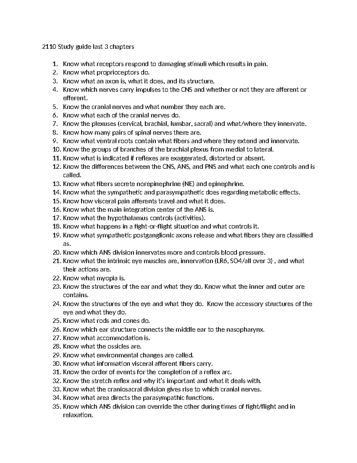 2110 Final Exam Study Guide: Key Concepts from Last 3 Chapters - Studocu