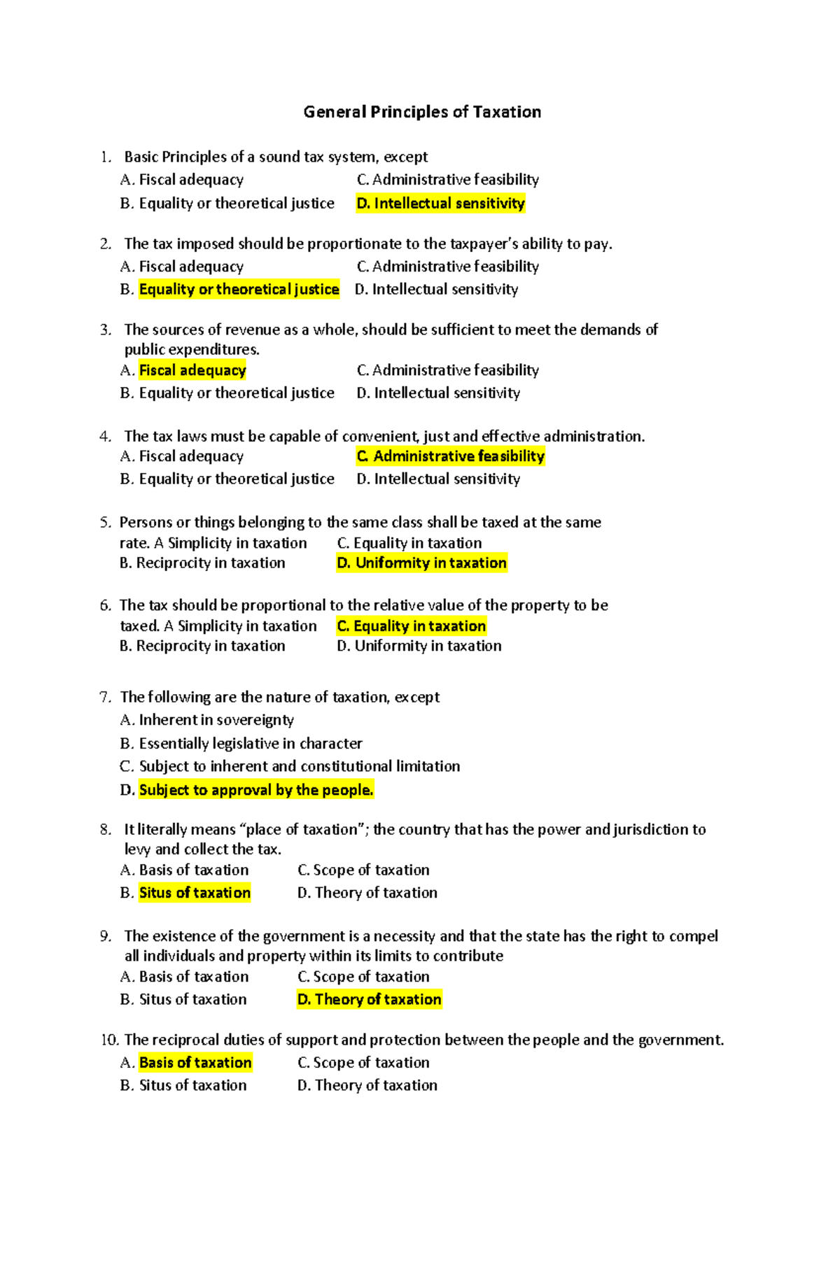 Basic Principles of Taxation: A Comprehensive Overview - Studocu