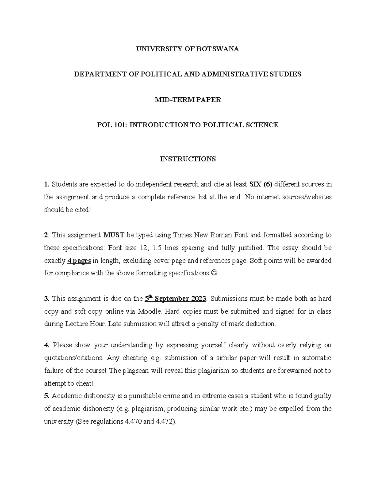 POL 101: Mid-Term Paper Guidelines & Revision Tips - Studocu
