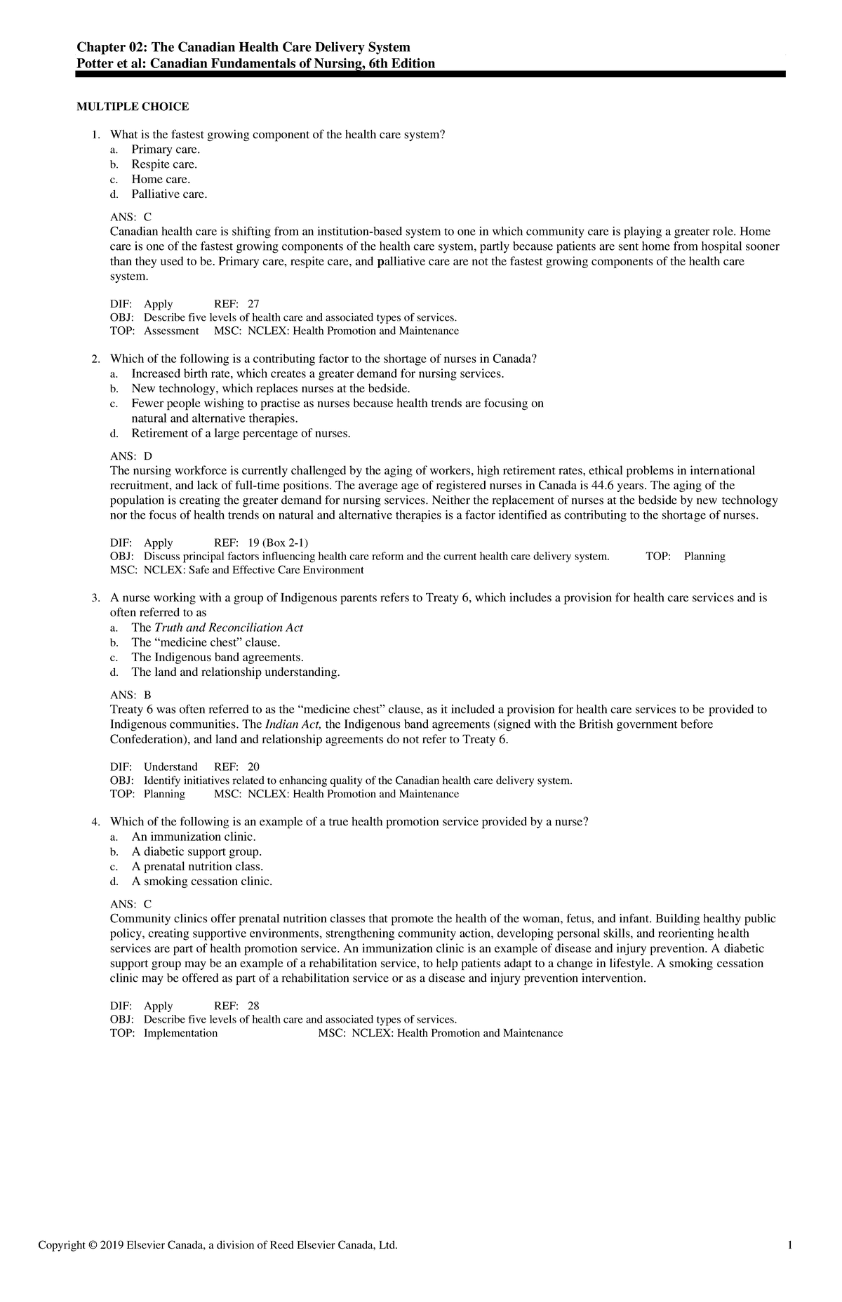 Exam View - Chapter 002 - Chapter 02: The Canadian Health Care Delivery ...