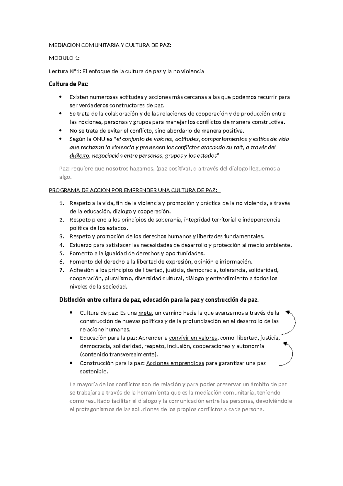Mediación Comunitaria y Cultura de Paz: Resumen 1er Parcial - Studocu