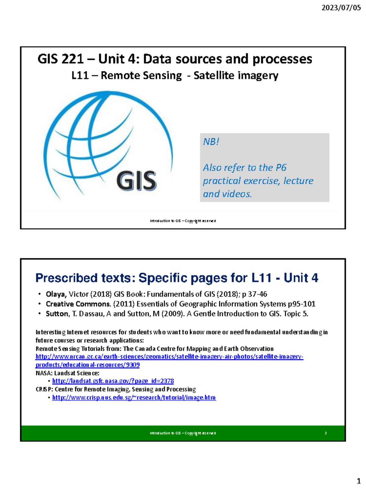 2023 GIS221 L11 Remote Sensing: Data Sources & Processes - Studocu