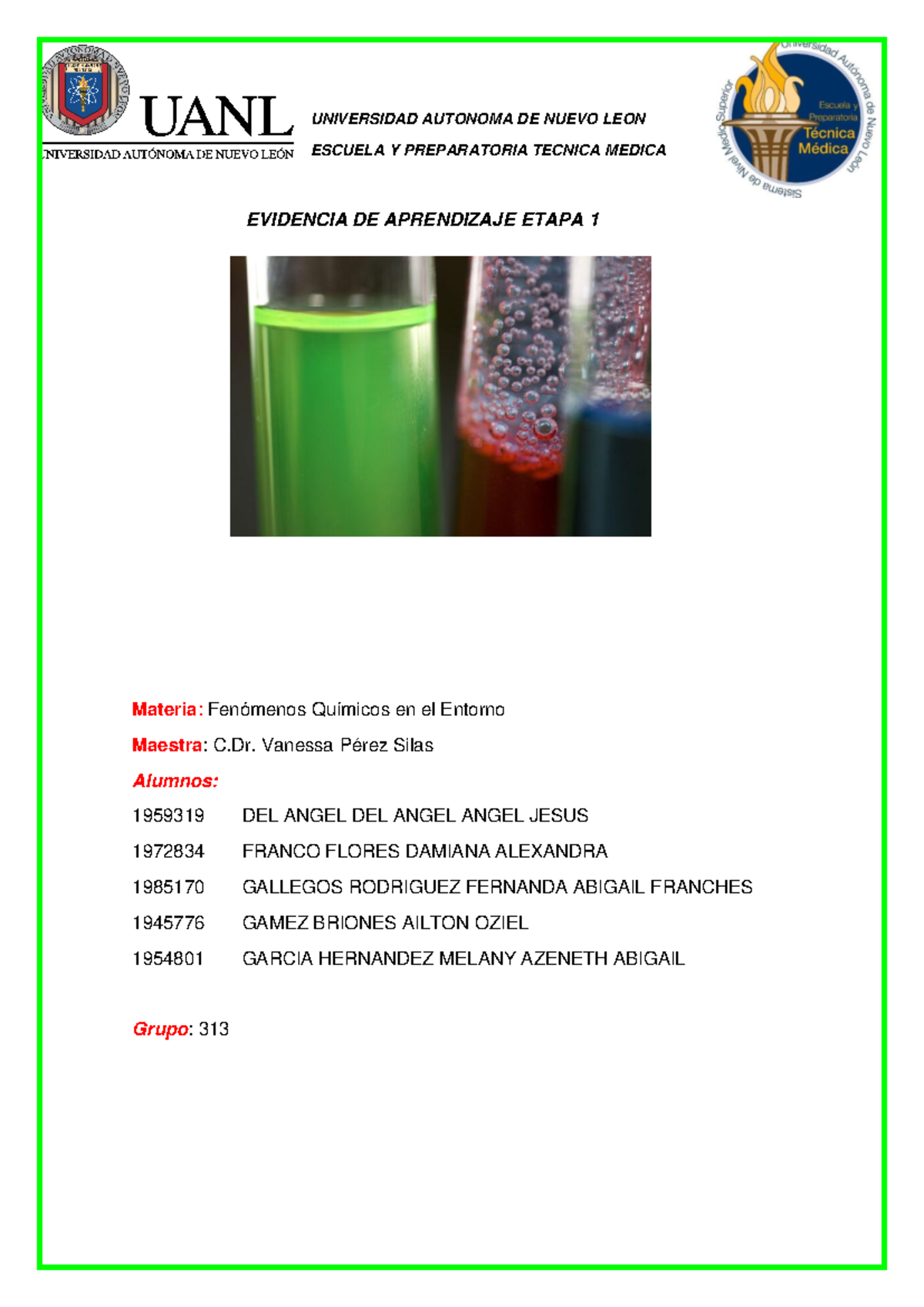 Evidencia DE Quimica Etapa 1 - UNIVERSIDAD AUTONOMA DE NUEVO LEON ...