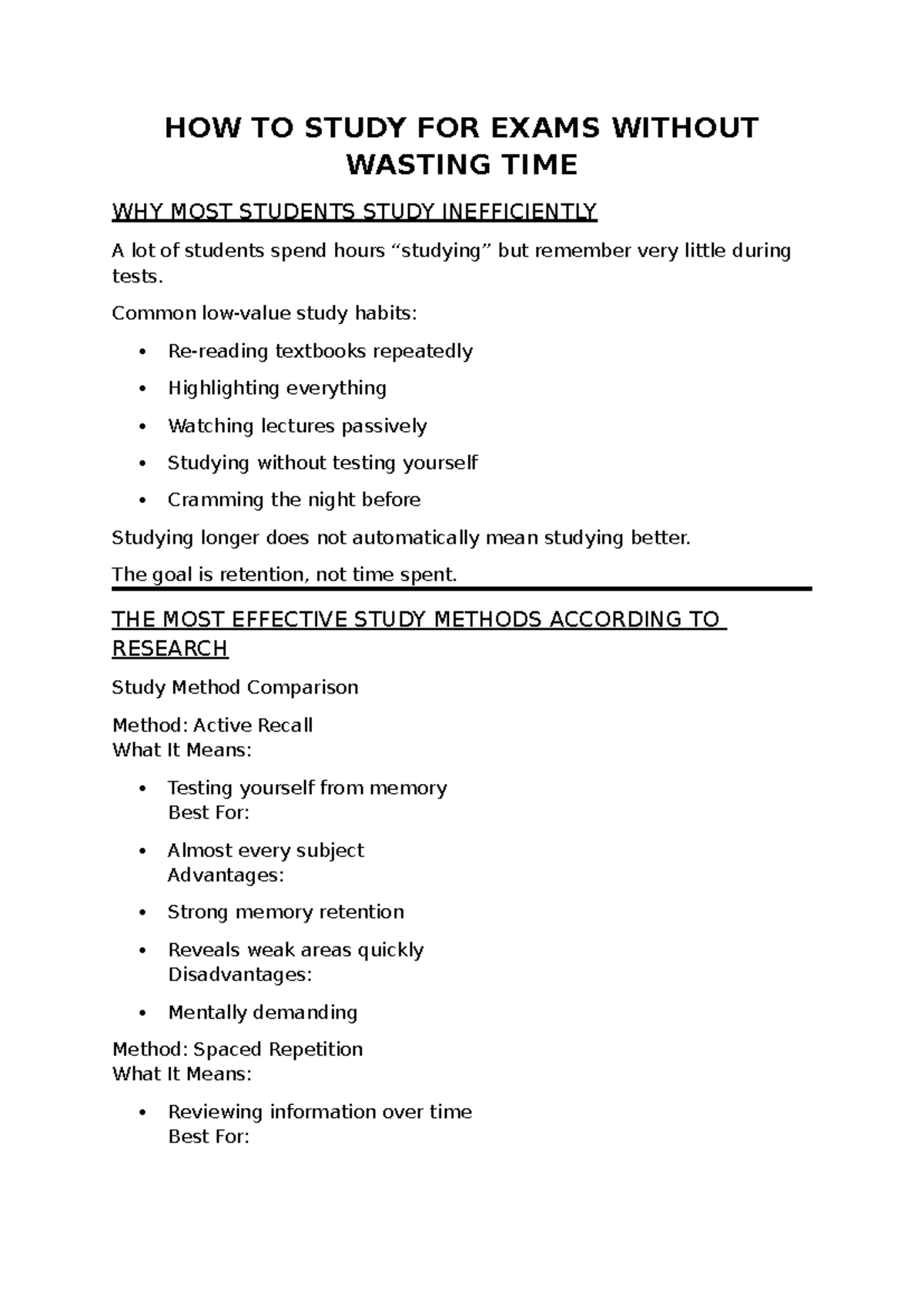 Effective Study Strategies for Exams: Retention Over Time - Studocu