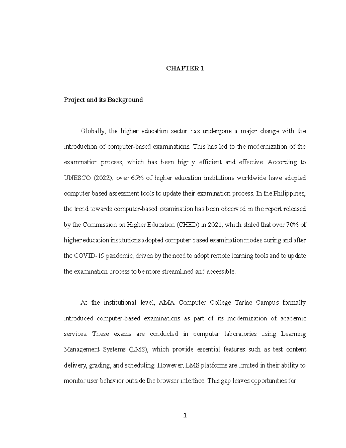 CHAPTER 1: Project Background on Digital Exam Integrity at AMA Computer ...