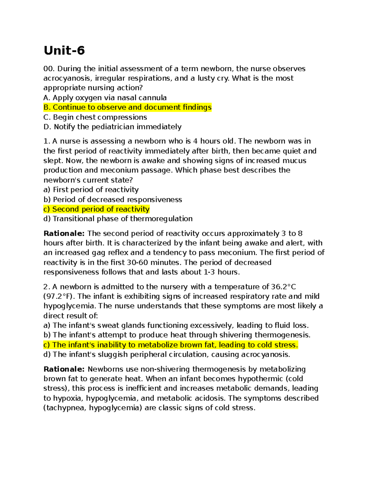 Unit 4-6 Midterm Quiz Practice Material for Nursing Students - Studocu