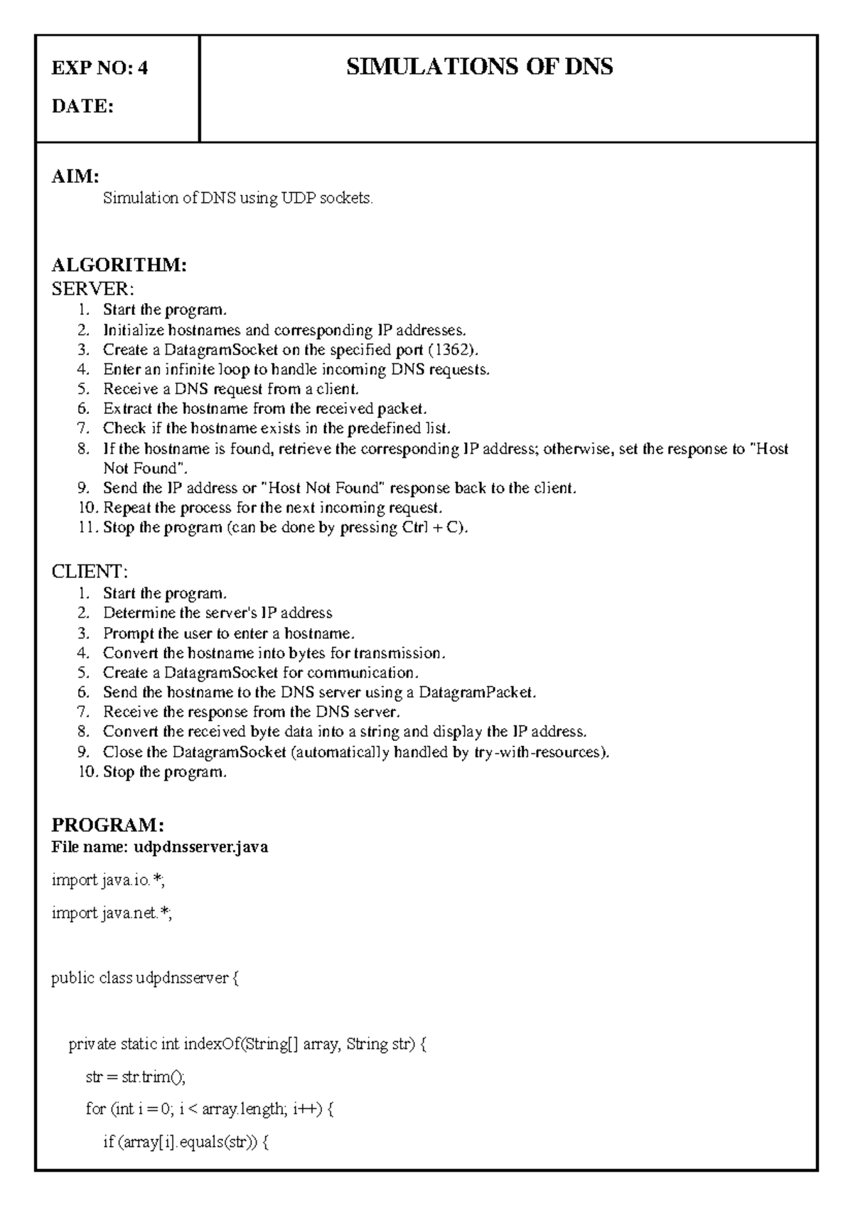 4th exp cn - Simulation of DNS - EXP NO: 4 SIMULATIONS OF DNS DATE: AIM ...