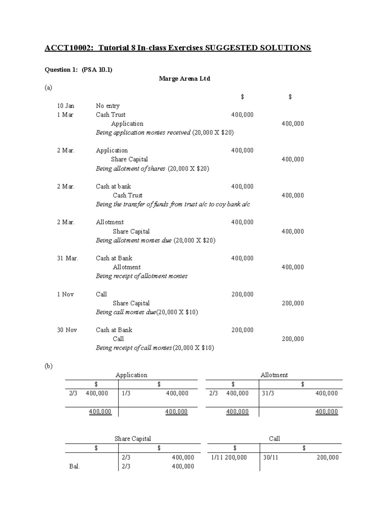 ACCT10002 Tutorial 8 In-Class Exercises Suggested Solutions - Studocu
