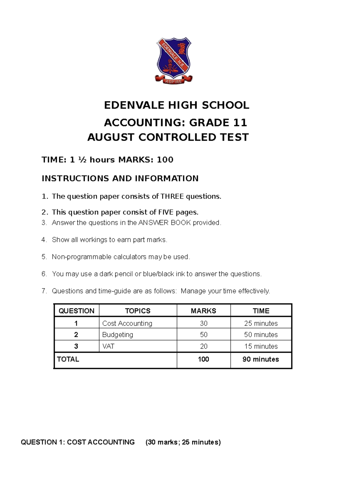 EC Accounting Grade 11 September 2023 QP and Memo 1 - 3. Answer the ...
