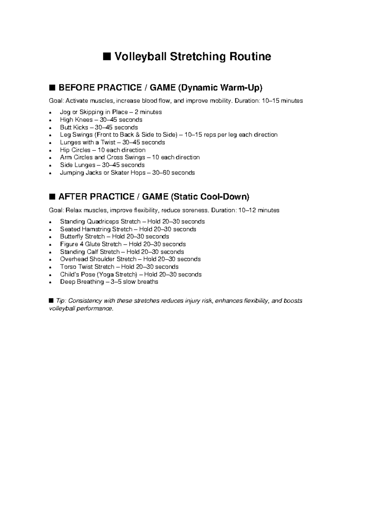 Volleyball Stretching Routine: Pre & Post Practice Guide - Studocu