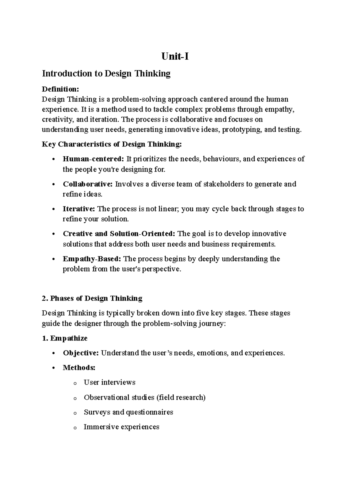 Dt Innovation Unit 1: Understanding Design Thinking Principles - Studocu