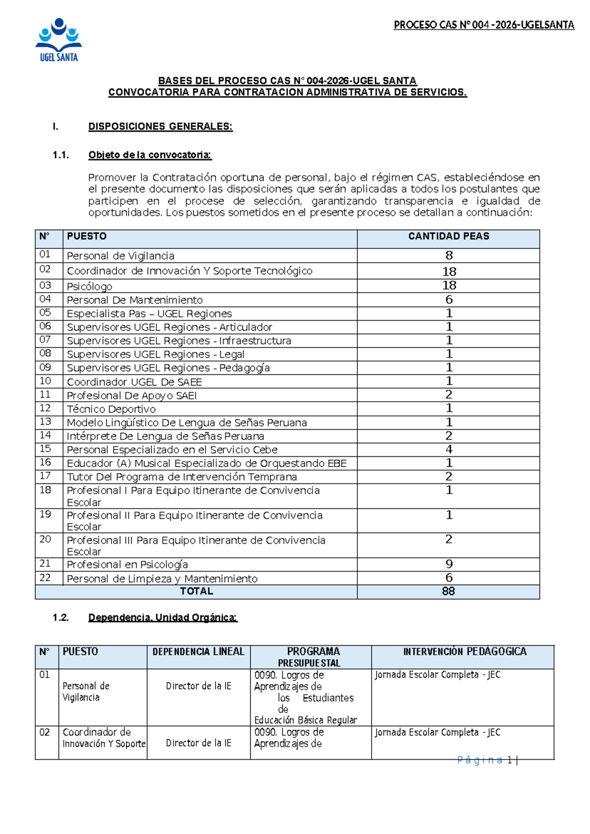 Bases del Proceso CAS 004-2026 para Contratación Administrativa de ...