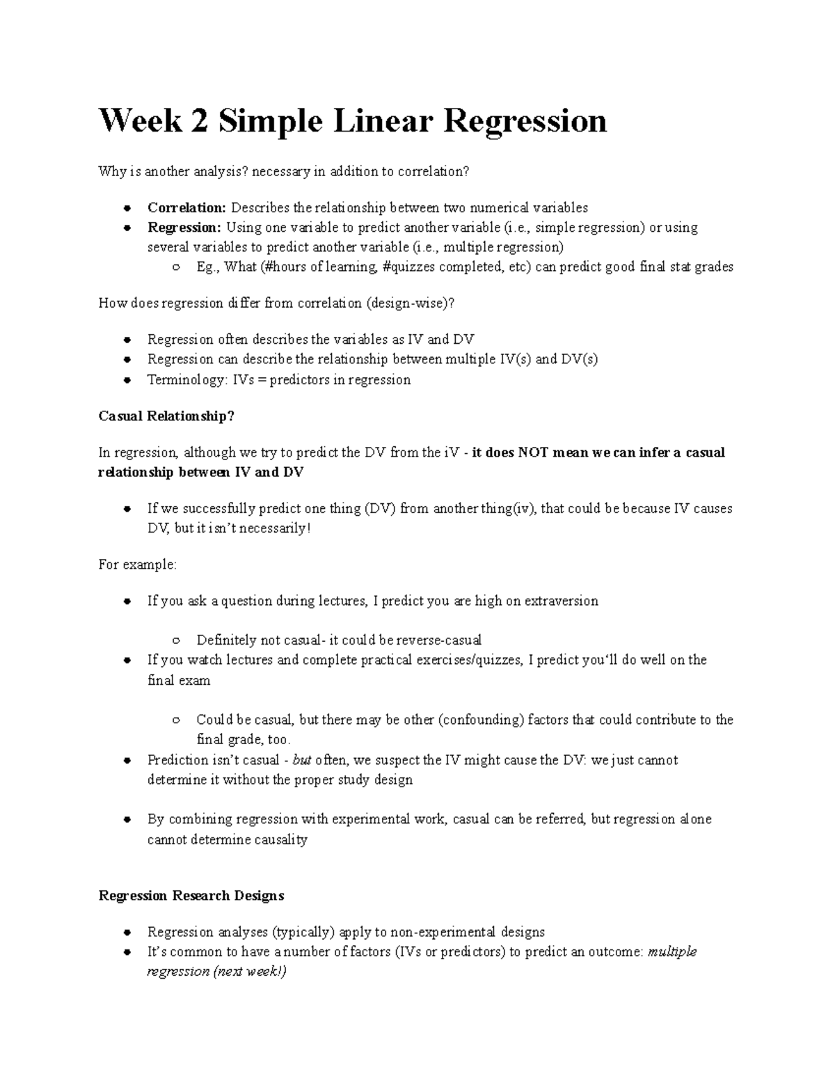 PSYU2248 Design and Statistics II: Week 2 on Simple Linear Regression ...