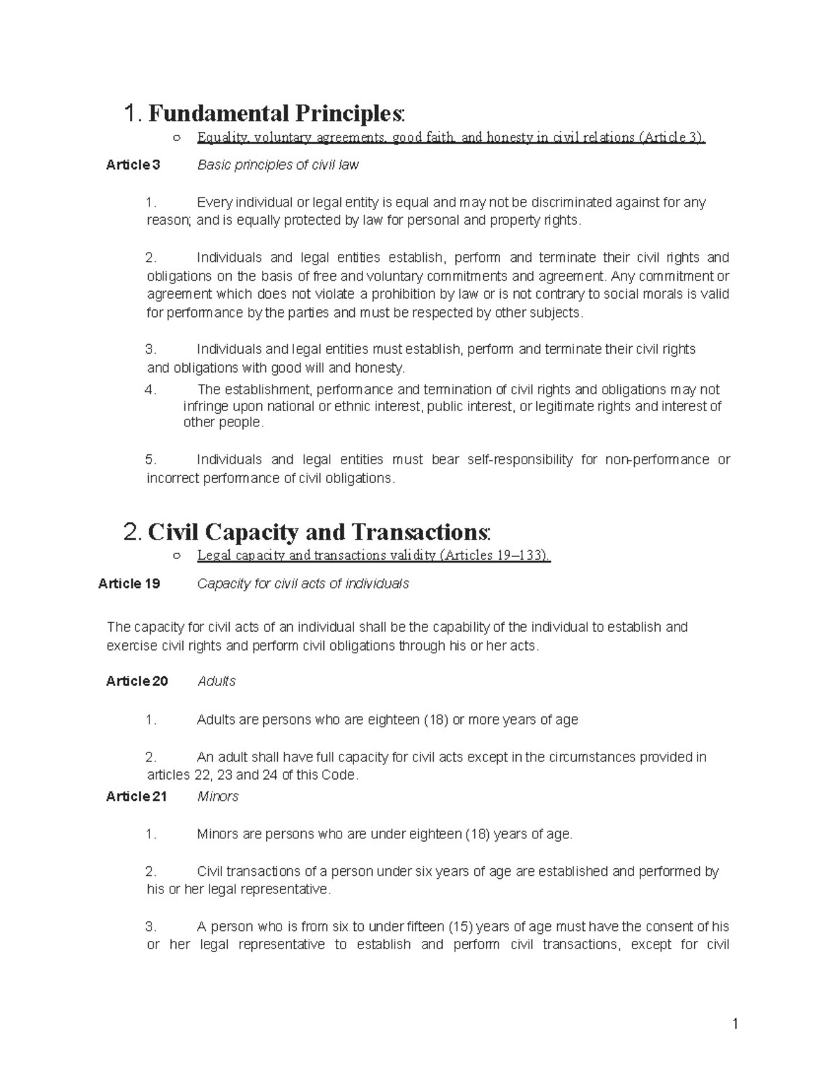 Law 101 - Final Exam Notes on Civil Rights and Obligations - Studocu
