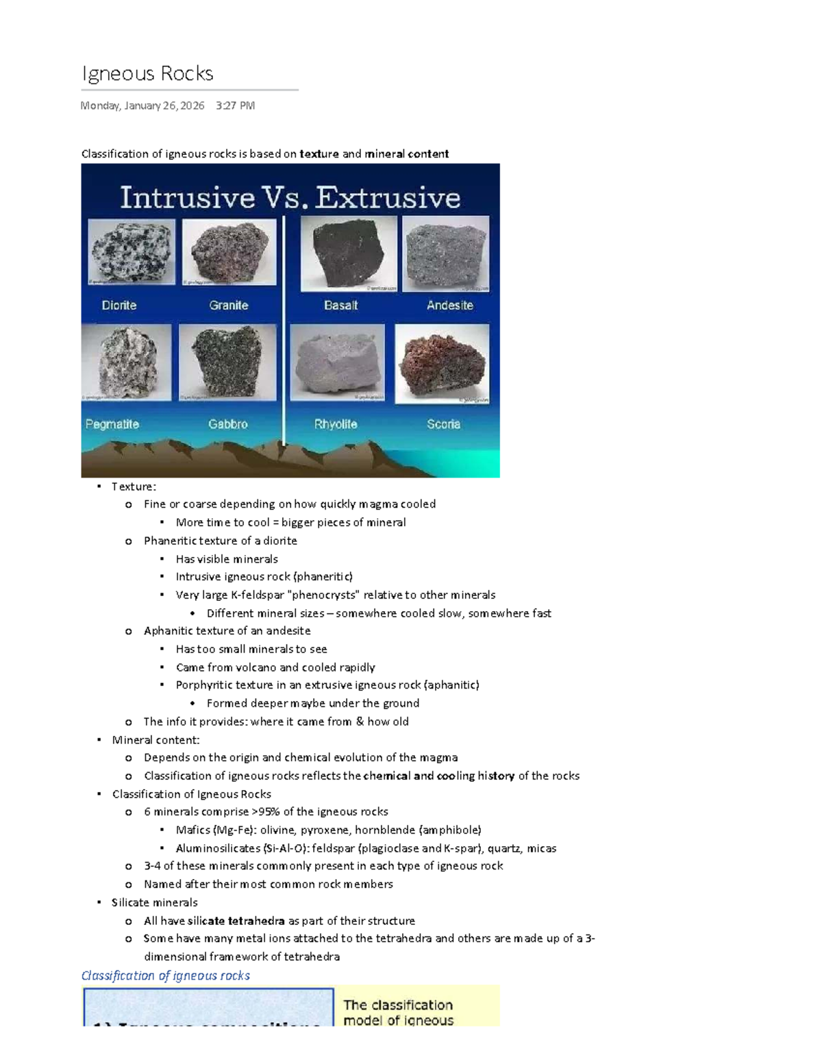 Igneous Rocks Classification - Lecture Notes (Course Code: GEO101 ...