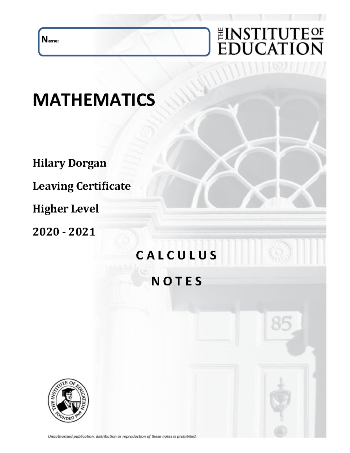 CALCULUS NOTES - Leaving Cert Maths HL (2020-2021) by H Dorgan - Studocu