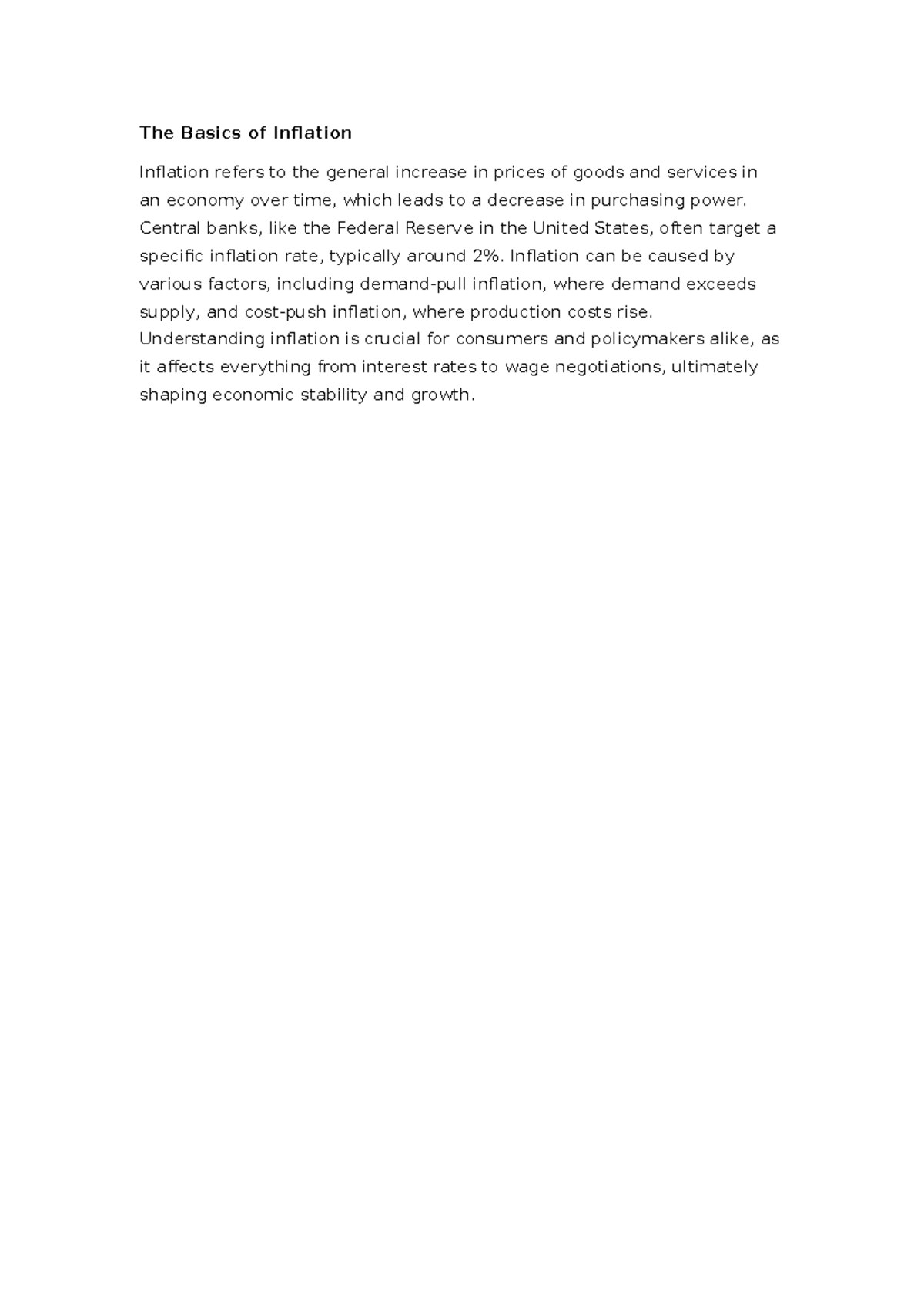 Econ2021 note - note in class - The Basics of Inflation Inflation ...