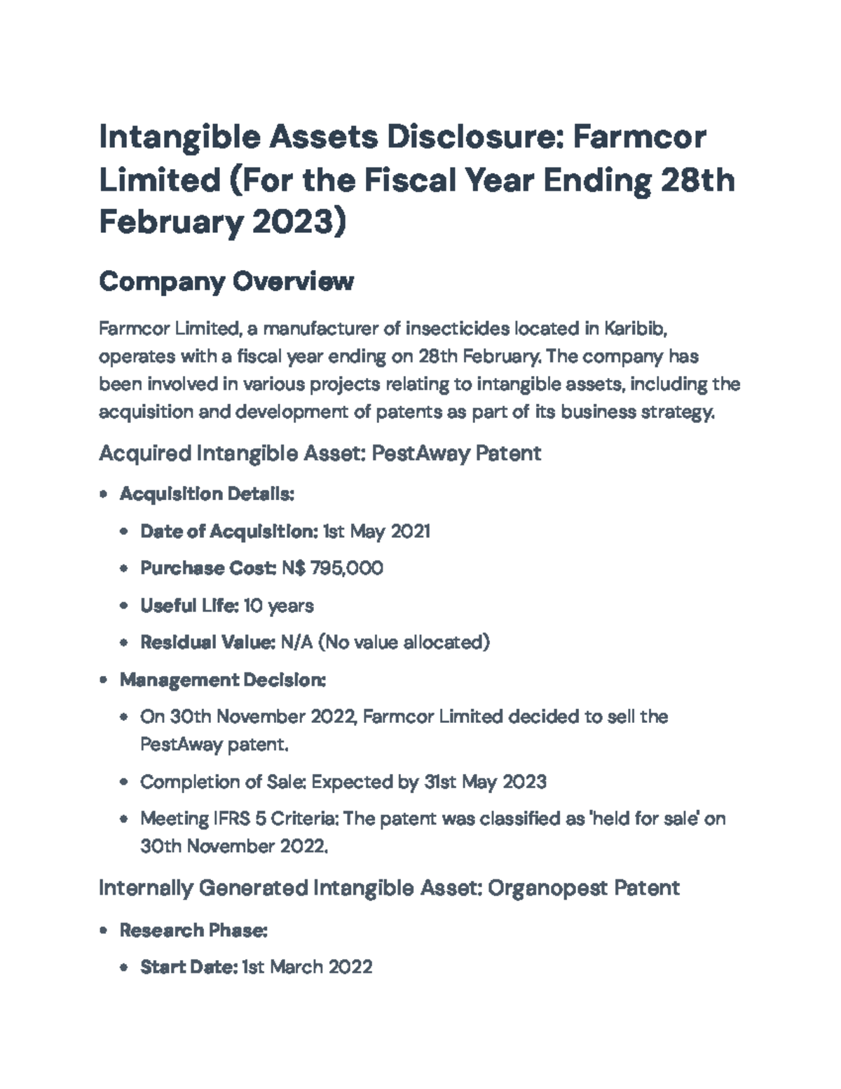 Intangible Assets Disclosure Report for Farmcor Ltd (FY Ending Feb 2023 ...
