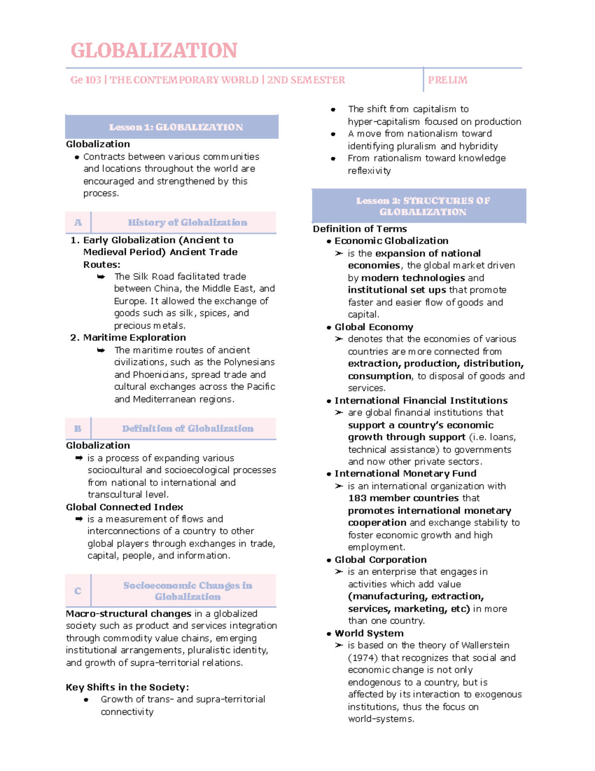 Ge 103: Lesson 1 - Understanding Globalization in the Contemporary ...