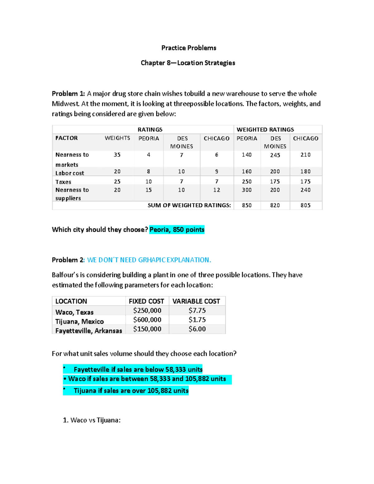 C3 Practice Problems: Warehouse Location Strategies and Cost Analysis ...