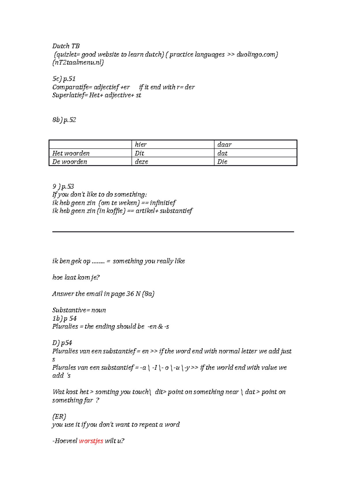 Dutch 1 - Lecture Notes: Key Grammar and Vocabulary Insights - Studeersnel